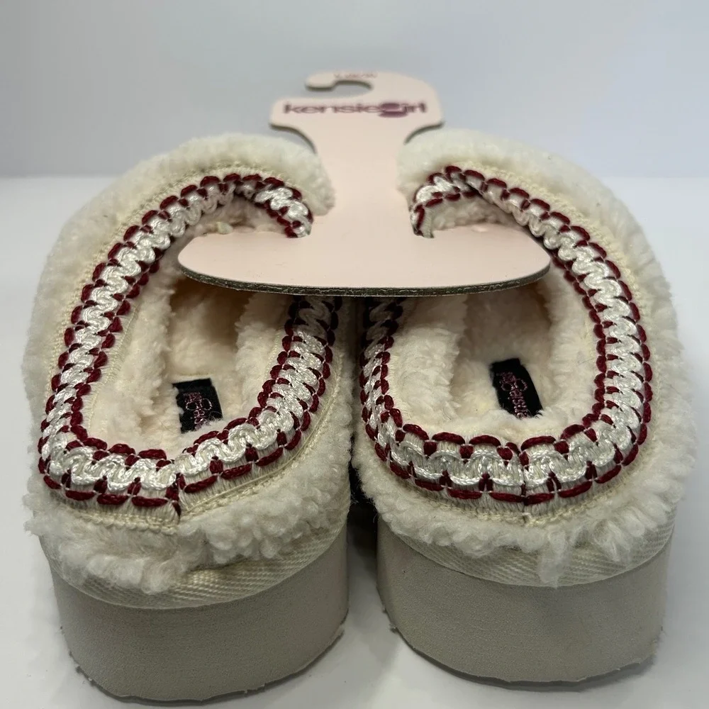 Kensie Girl Kids Sand‎ Faux Shearling Platform Slippers Size Large 2/3 New